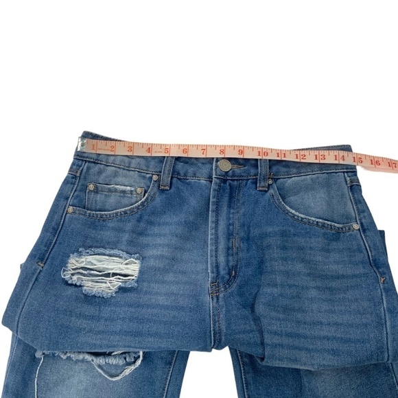 INDIGO REIN Ankle Grazer Distressed Straight Leg High Rise Jeans Sz 27 - Picture 5 of 10